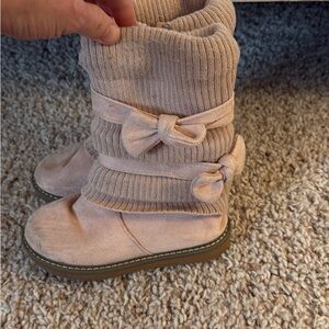 Pink Knit Bow Boots